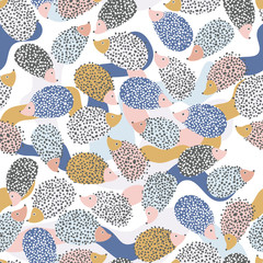Seamless pattern with cute hedgehogs