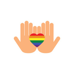 Gay LGBT heart rainbow pride icon. Hand holding LGBT heart	
