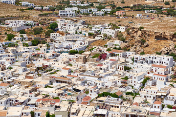 Lindos town seen from the Acropolis Hill. Rhodos Island, Greece