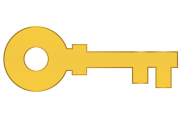 Golden key vector illustration on isolated white background. Printable Eps 10 file format.