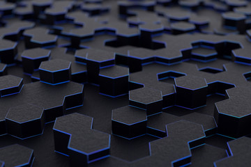3D rendering of hexagonal mesh, thin blue edges