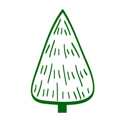Hand drawn Christmas tree icon on white for design greeting holiday card, stock vector illustration