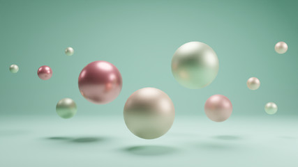 Pearls fall beautifully. Luxury white pearl. Pile of pearls on the white background. Beautiful abstract background with pearls.  Background of pearl seashells. 3D Render.