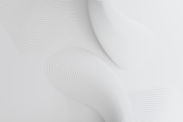 3D rendering of white abstract curved lines on light matte surface