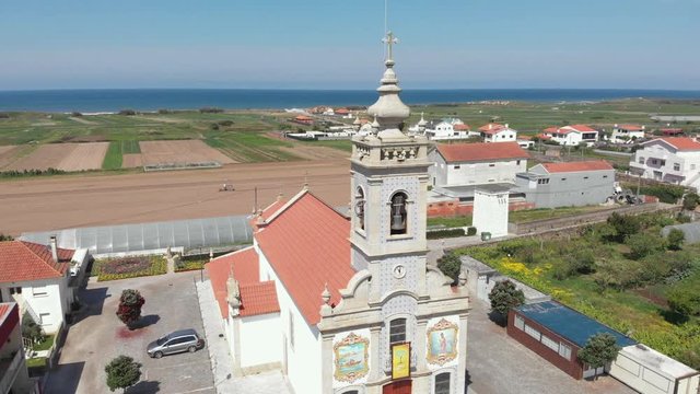 DRONE AERIAL FOOTAGE - The Parochial Church of Saint Bartholomew of the Sea in the parish of Mar, municipality of Esposende, North of Portugal.