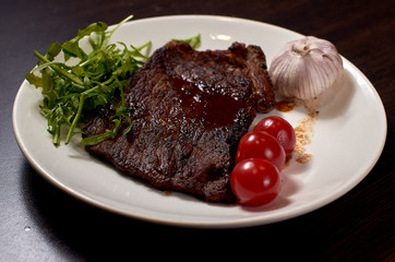Marbled beef steak on a plate