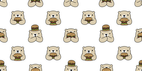 Bear seamless pattern polar bear vector hamburger scarf isolated cartoon repeat wallpaper tile background doodle illustration design