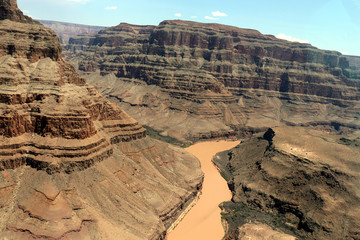 View over the south and north rim part in grand canyon from the helicopter USA