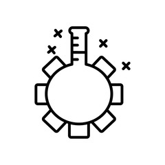 biochemistry concept, gear wheel with chemical flask icon, line color style