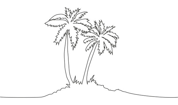 Continuous line drawing of coconut trees, nature concept, summer