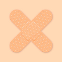 Vector 3d Realistic Medical Patch Icon Closeup. Design Template Adhesive Bandage Elastic Medical Plasters. Cross a Cross. Front, Top View