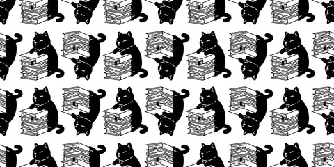 cat seamless pattern vector kitten book calico scarf isolated cartoon tile wallpaper repeat background illustration design