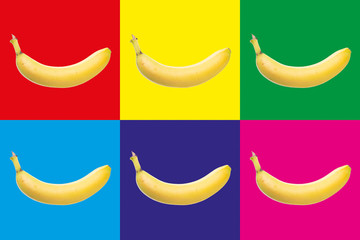 popart with six bananas on different colored background