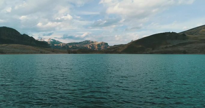 beautiful sunset in the autumn lake of the mountain. Aerial view shot 4k drone. Part2