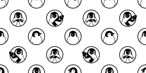 penguin Seamless pattern bird vector cartoon polka dot doodle scarf isolated tile background repeat wallpaper illustration design © CNuisin