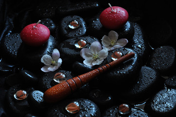 spa still life with stones and orchid