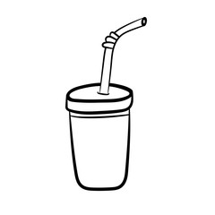 Disposable Cup with a drink. A simple sketch drawn by hand. Vector illustration in Doodle style. Isolated object on a white background. For the design of icons, logos, and children's coloring books.