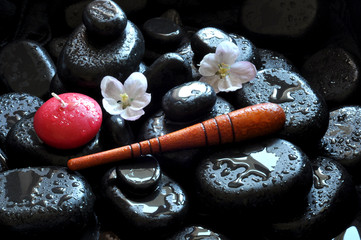 spa still life with stones and orchid
