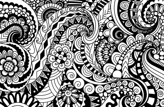 Line art of abstract scrolling wave for background and adult coloring book, coloring page for anti stress.Vector illustration