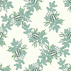 Empty doSeamless Vector Pattern with Ripe Watermelons and Green Grass on Beige Backgroundcument