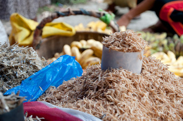 Fototapeta na wymiar piles of dried fish on a market in the philippines