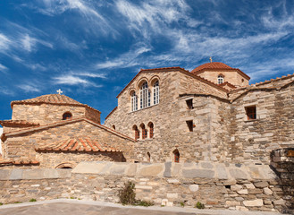 Fototapeta premium Exterior of ancient Monastery of Panagia Ekatontapiliani in Parikia town on Paros Island, Cyclades, Greece
