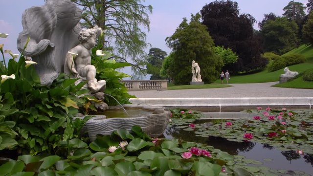 The romantic gardens of Villa Melzi in Bellagio on Lake Como, a wonderful botanical park. 4K