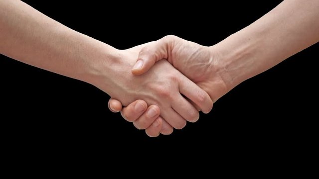 Two person handshaking on black background