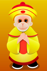 Monkey in chinese dress greeting vector