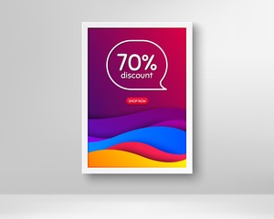 70% Discount. Frame with abstract waves poster. Sale offer price sign. Special offer symbol. Gradient fluid waves and chat bubble. Banner with dynamic background. Discount speech bubble. Vector
