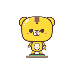 Cute happy yellow tiger cartoon character illustration mascot icon design