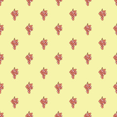 Regular Seamless Vector Pattern with Pink Grapes on Yellow Background