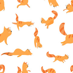 Seamless pattern. Cute cat yoga. Transparent background. Vector hand drawn