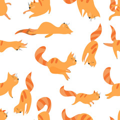 Seamless pattern. Cute cat yoga. Transparent background. Vector hand drawn