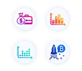Diagram graph, Salary and Dot plot icons simple set. Button with halftone dots. Bitcoin project sign. Presentation chart, Diplomat with money bag, Presentation graph. Cryptocurrency startup. Vector