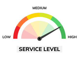 Satisfaction rate icon scale. Feedback speedometer client customer service meter