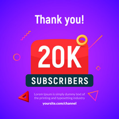 20000 followers vector post 20k celebration. Twenty thousands subscribers followers thank you congratulation