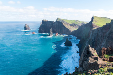 Fototapeta na wymiar View of eastern rocky peninsula at Ponta de São Lourenço