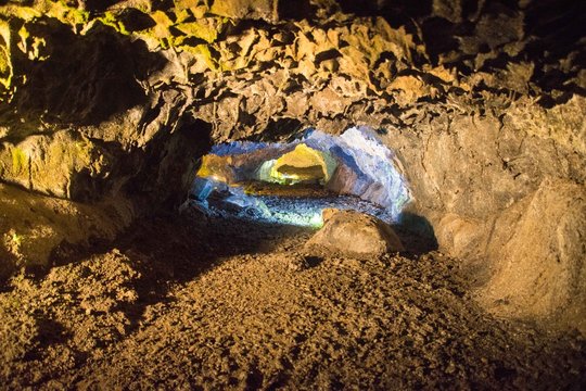 Lava tube system in Sao Vicente caves in Madeira, Portugal