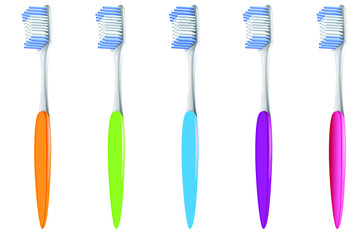 Colorful Toothbrushes set Vector illustration isolated on the white background.