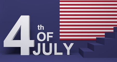 3d illustration of 4th of July with american flag color concept for American independence day background.