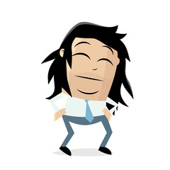 funny cartoon illustration of an asian businessman with long hair