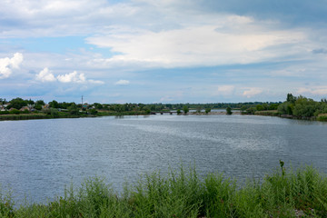 panoramic river view on a cloudy day