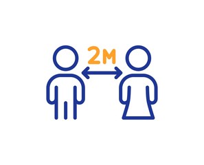 Social distancing line icon. 2 meters distance between sign. Coronavirus pandemic symbol. Colorful thin line outline concept. Linear style social distancing icon. Editable stroke. Vector