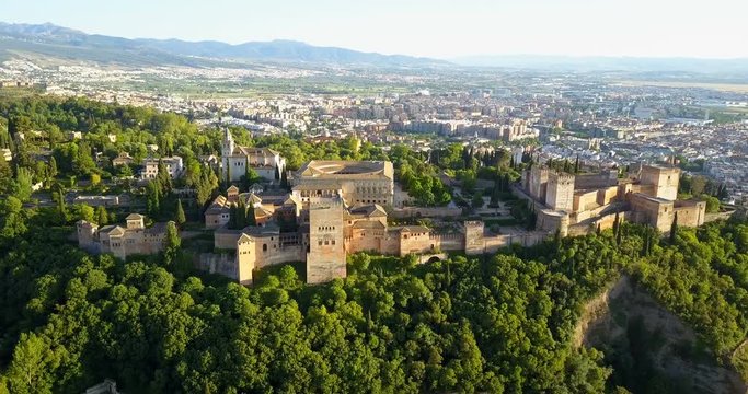 Stock video

Aerial view. Alhambra Palace on a beautiful sunny evening. Granada, Spain.