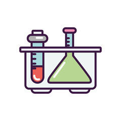 chemical flask and test tube on stand icon, line color style