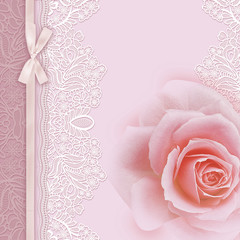 pink rose on lace background postcard cover