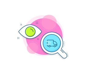 Express service sign. Research complex icon. Truck delivery line icon. Transportation symbol. Analytics or analysis banner. Truck delivery sign. Vector