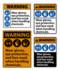 Fototapeta na wymiar Warning Wear Gloves, Eye Protection, And Face Mask Sign Isolate On White Background,Vector Illustration EPS.10