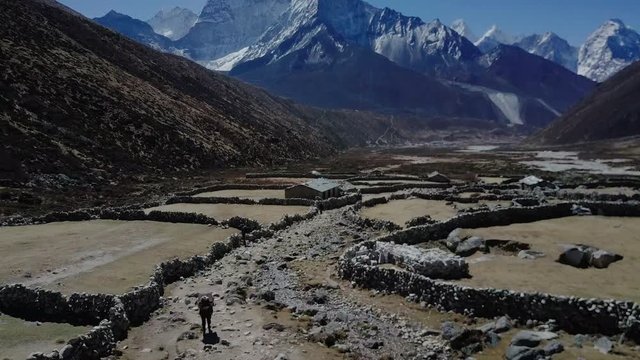 Khumbu Valley aerial in  Nepal with Mavic Pro, Himalayan mountains in the backdrop